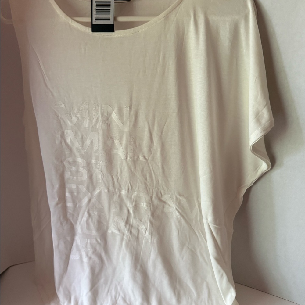 Halston Heritage White Asymmetrical Scoop Neck Blouse Women’s NEW Medium